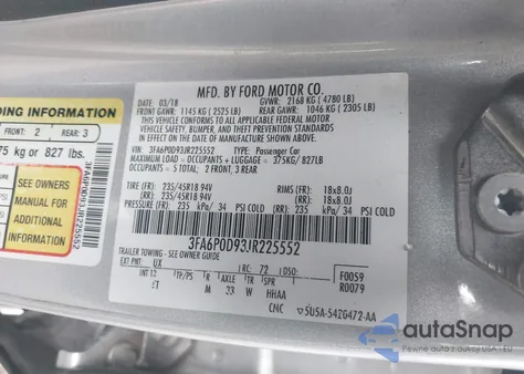 2018 Ford Fusion Titanium z USA, uszkodzony, nr VIN 3FA6P0D93JR225552